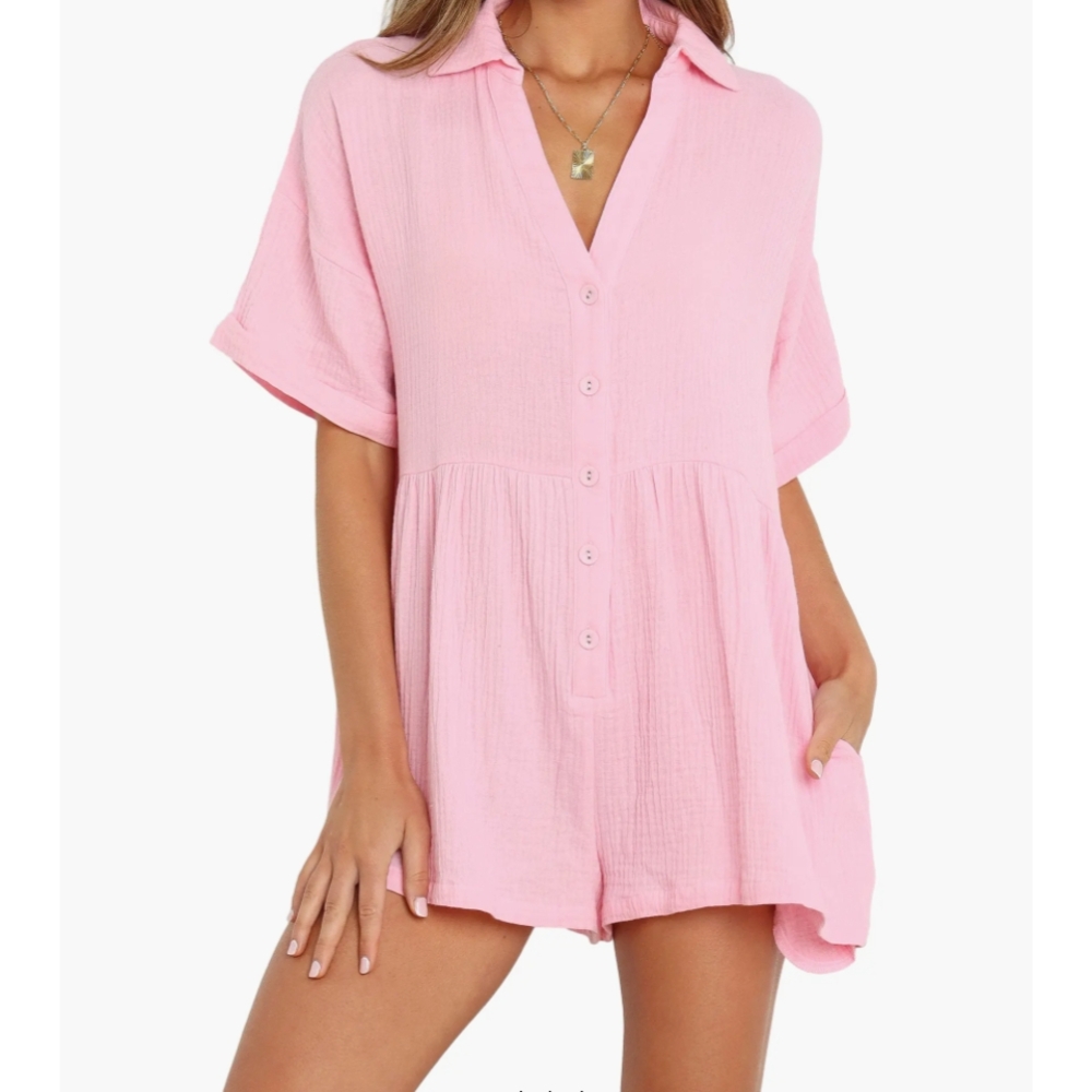 Pink Button-Up Romper